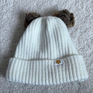 Limited Too White Knit Hat with Brown Bear Ears
